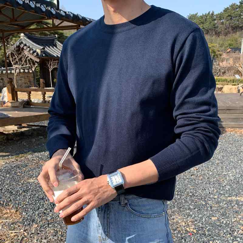 セーター メンズ 秋冬 大人 韓国 長袖 シンプル 無地 プルオーバー クルーネック トップス カジュアル ニット おしゃれ お出かけ ショッピング 青 黒 白