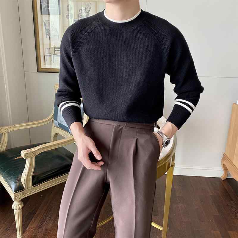 ニット メンズ セーター 厚手 ラウンドネック 韓国 秋冬 ラグランスリーブ シンプル カジュアル 普段使い アウトドア 暖かい 柔らかい 長袖 スリム 大きいサイズ 白 黒