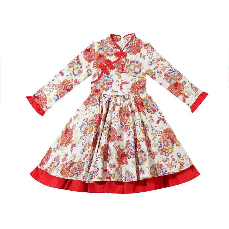 漢服 子供 衣装 コスプレ チャイナドレス キッズ 女の子 秋冬 華やか かわいい 花柄 中国 フラワー 蝶 バタフライ ファー 襟 ヘアピン付き 裏地 タイツ 中綿 赤 白