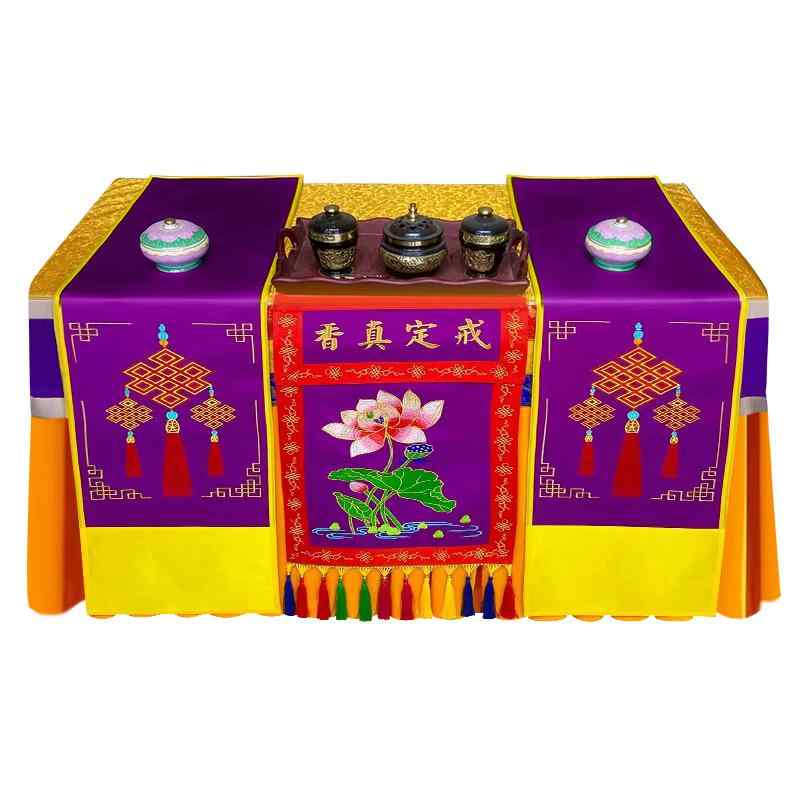 祭壇 クロス カバー 布 テーブル 供物台 装飾 アクセサリー 仏具 刺繍 タッセル 寺院 法要 個性的 おしゃれ 青 赤 紫 花 漢字