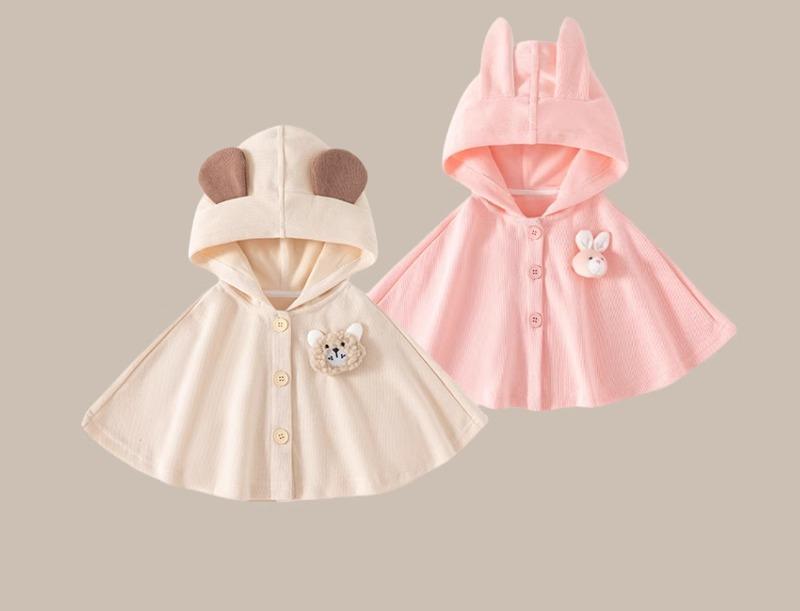 キッズ アウター 女の子 暖かい 韓国 秋冬 春 ケープ かわいい 防風 シングルブレスト ポリエステル ピンク ベージュ ウサギ ブタ クマ 普段使い ベビー シンプル おでかけ｜フロントップ店