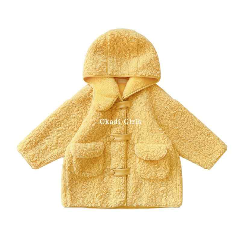 厚地の外套 お嬢さん キッズ 韓国 冬 生あたたかい 防寒 朦々たる 長袖 ボンネット シングル前胸部 名取り草 ファスナー 衣嚢 もこもこ 裏起毛 ボア 毛糸 格好のいい 黄