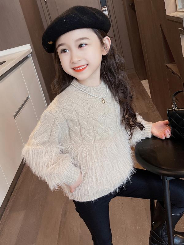 女の子 セーター キッズ ベビー 秋冬 暖かい 厚手 ウール ニット 長袖 ハイネック ふわふわ プルオーバー ケーブル編み おしゃれ ピンク アイボリー カーキ｜フロントップ店