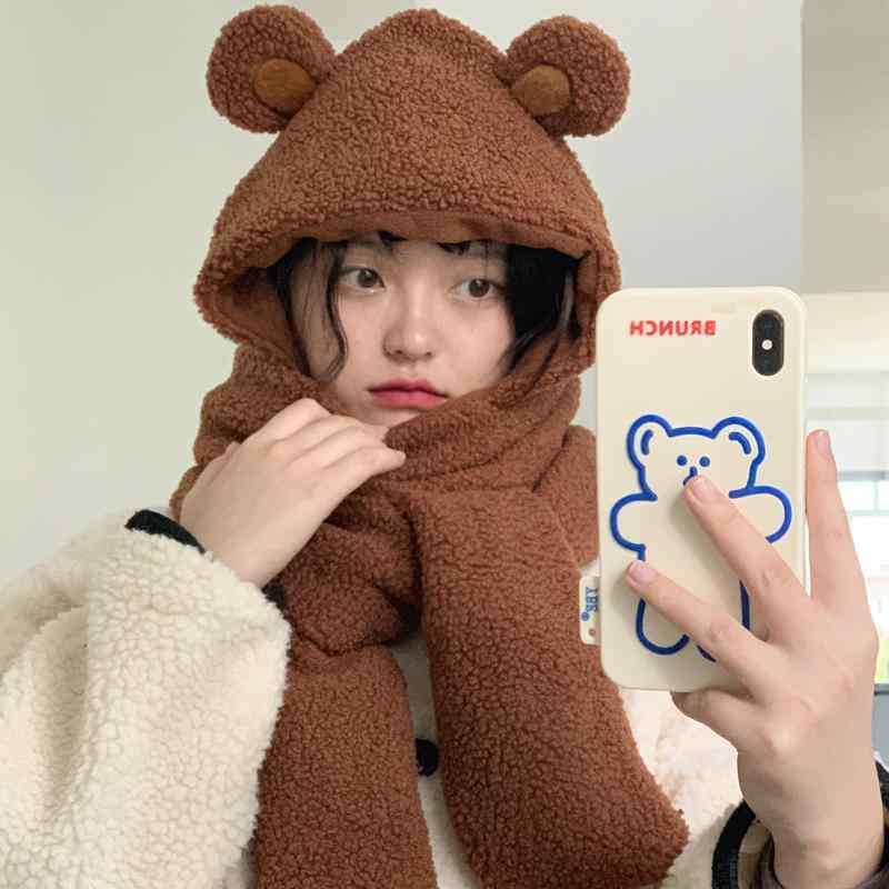 マフラーレディース おしゃれ 女性 婦人 韓国 秋冬 暖かい 保温 カジュアル 通学 普段使い 茶色 黒 黄色 アニマル 耳 フード付き もこもこ