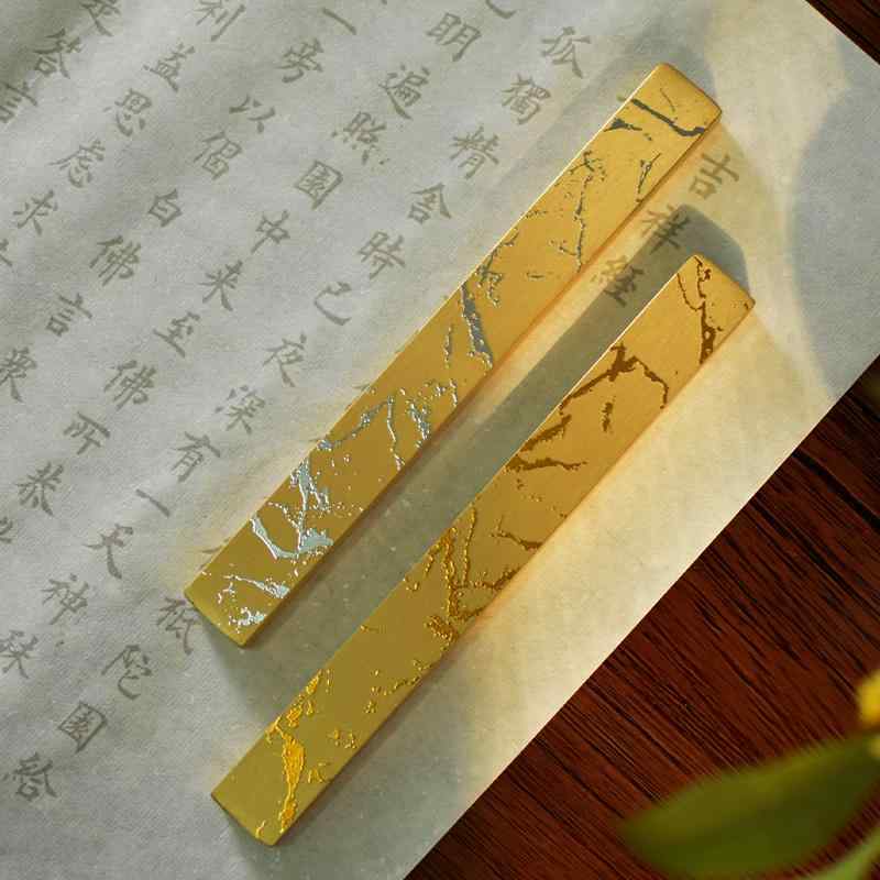 文鎮 おしゃれ 真鍮 長方形 2本セット 書道 絵画 本押さえ 文房具 シンプル エレガント インク柄 ゴールド シルバー プレゼント 誕生日 記念品