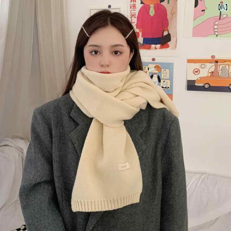 マフラーレディース おしゃれ 女性 婦人 メンズ 男性 紳士 韓国 秋冬 暖かい 保温 ウール カジュアル 通勤 通学 普段使い アイボリー カーキ 無地 シンプル リブ