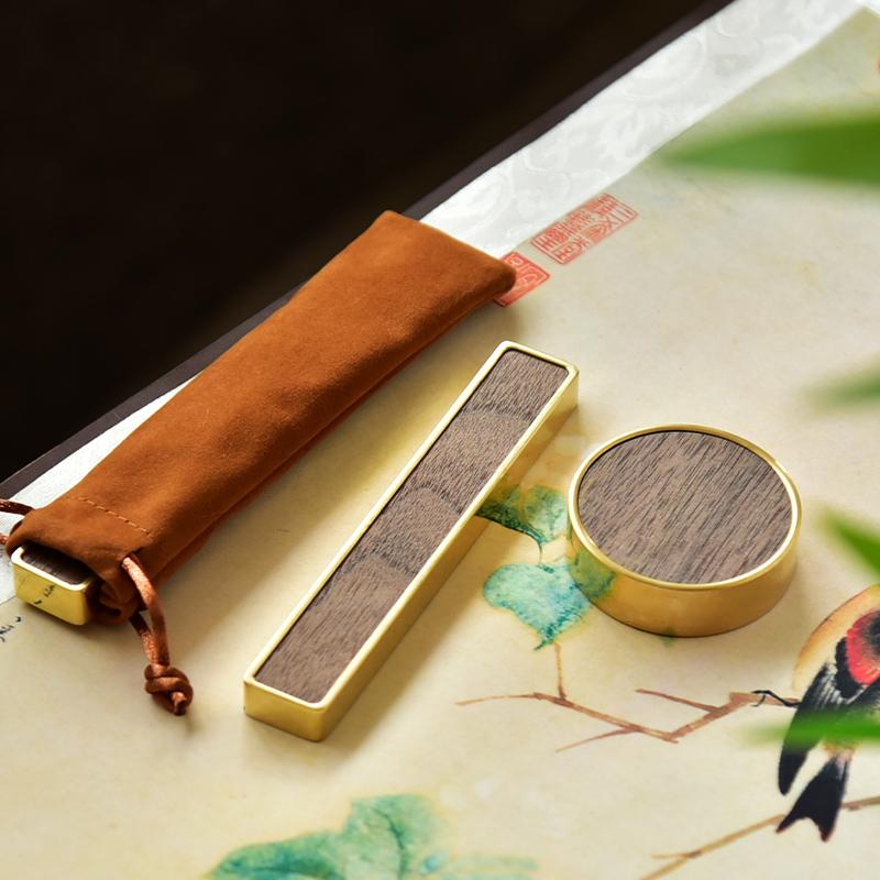 銅製鎮紙　文鎮　金工　絵金銀　夏虫図　竹形　書道　インテリア置物 銅製鎮紙文鎮金工絵金銀夏虫図竹形書道インテリア置物