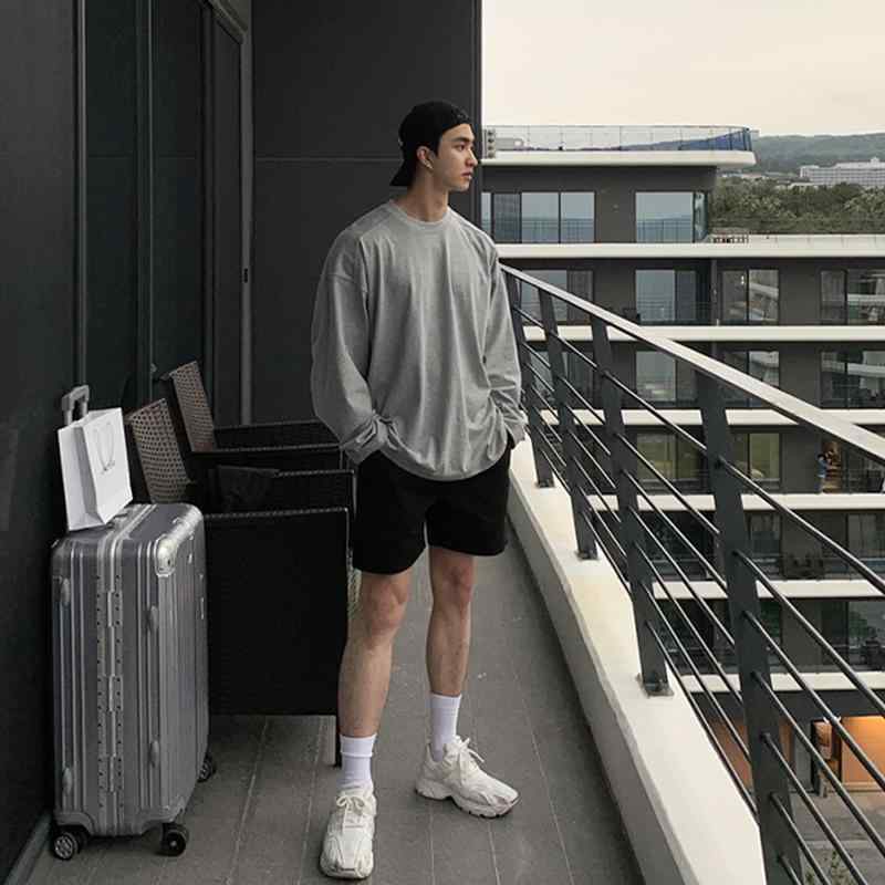 メンズ 長袖 Tシャツ おしゃれ 春夏 無地 ゆったり ラウンドネック インナー 韓国 カジュアル シンプル 普段使い スポーツ グレー 白|フロントップ店
