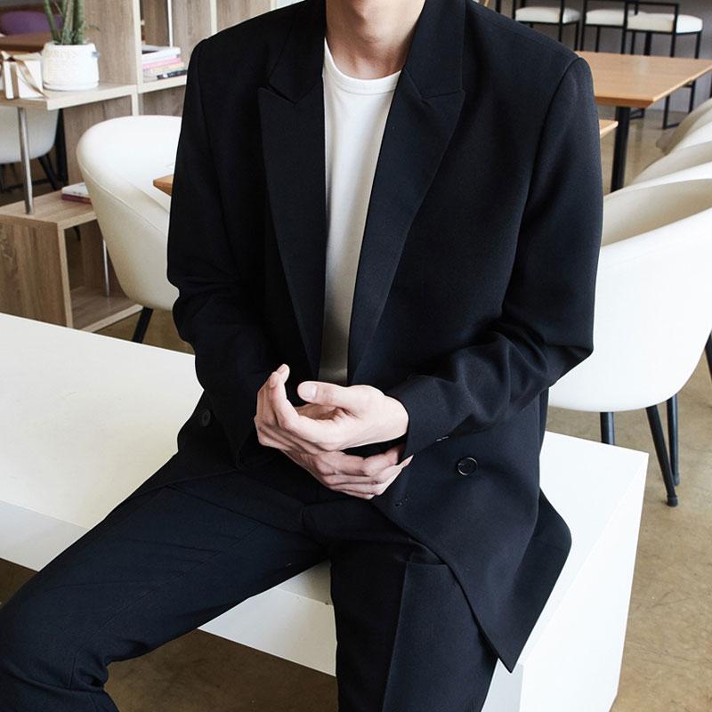 セットアップ メンズ 韓国 年月 雅びやか フォーマル 背広 商行為お召しもの ゆったり ダブル 名取り草 上衣 クロップド丈 ズボン下 今めかしい 気が大きい大きさ 黒 薄墨色