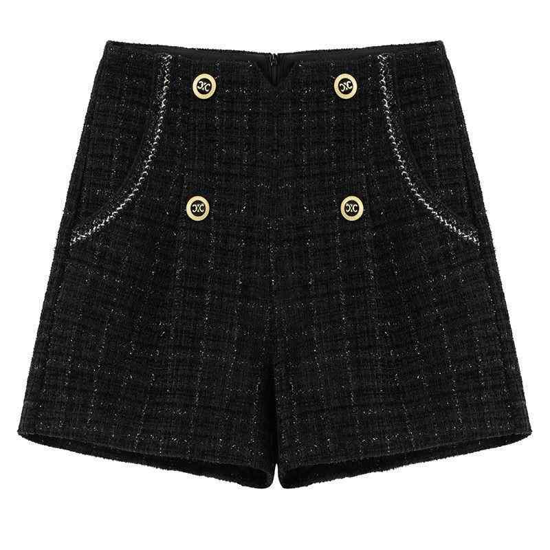 ショートパンツ 冬 レディース 秋 女性 大きいサイズ スリム ツイード ハイウエスト Aライン ワイドレッグ ウール ポケット 黒 普段使い 大人 おしゃれ