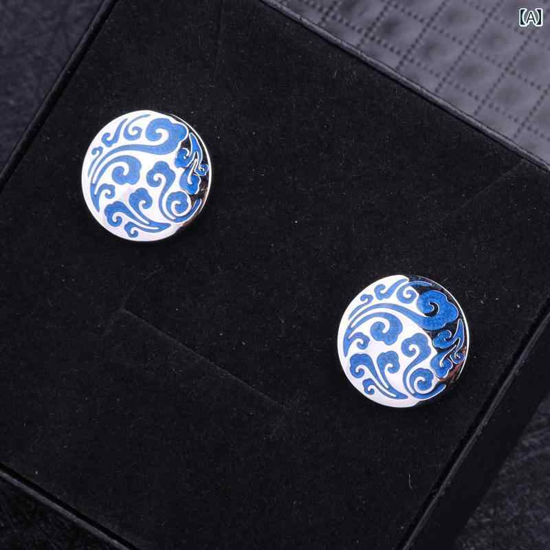 カフスボタン おしゃれ メンズ フレンチ シャツ 袖口 アクセサリー ビジネス フォーマル 青 縁起が良い 雲 銅 円形 シンプル 上品 シルバー