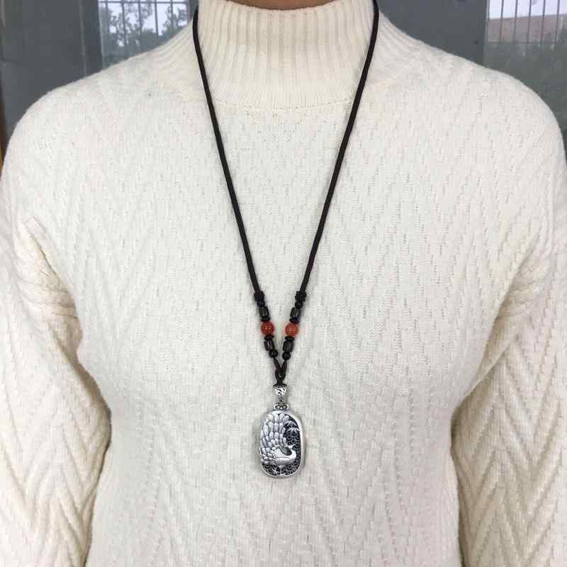 ペンダントトップ レディース 大人 レトロ エスニック 春夏 大きめ セット チェーン ロング アクセサリー ネックレス ストラップ ビーズ 999銀 シルバー 孔雀 牡丹