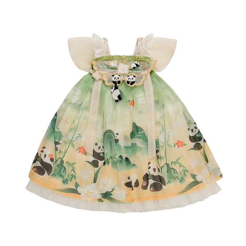 漢服 キッズ 夏 愛くるしげ お姉さん お子さん用 中国風 ジャイアントパンダ スコート スピード競技 フラウンス 刺しゅう 花 半袖 カクテルドレスルー パステル色の 後ろ側くい違い 刷り上げる 毛の荒物 お出かけ 第八芸術 映画化 告げ知らせる会 お召しもの 緑 ドレス-キッズ・ベビー・マタニティ-キッズファッション