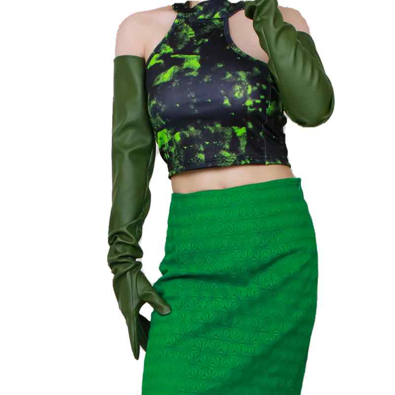 手袋 レザー レディース ロング 70cm 合成皮革 フィンガーグローブ タイトフィット セクシー コスプレ ステージ衣装 ヘビ ヒョウ チェック 柄 おしゃれ 緑 青 ピンク