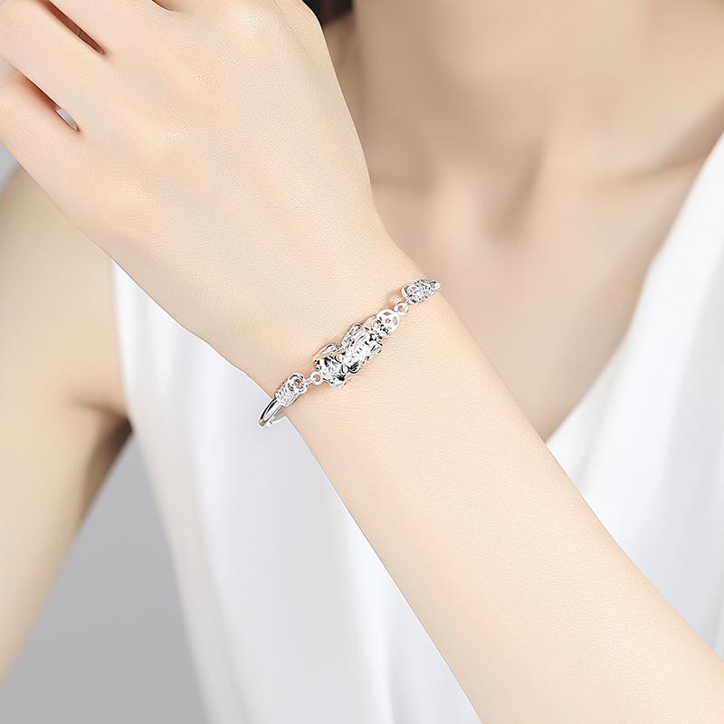 ブレスレット レディース 女性用 ラッキーアイテム 貔貅 銀 999シルバー ソリッド 無垢 バングル 普段使い エスニック お守り 開運 シルバーアクセサリー｜フロントップ店
