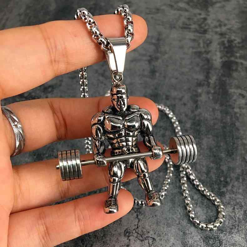 ネックレス メンズ レディース バーベルモチーフ パンク系 ストリート ヒップホップ系 チタン鋼製 シルバー スネークチェーン ロングネックレス