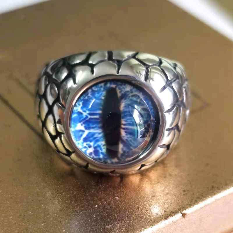 アクセサリー 男性用 指輪 パンクロック ヒップホップ 個性的 ワイルド 存在感 デビルアイ 変色防止 チタン鋼 ブルー レッド イエロー