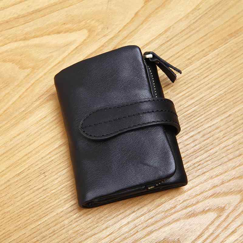 財布 レディース ミニ ショートウォレット 三つ折り 縦型 革 牛革 韓国風 個性的 学生用 スナップボタン 無地 小銭入れ カード入れ 札入れ ブラック ブラウン系