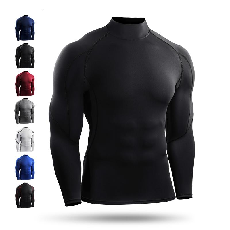 コンプレッションウェア メンズ 秋冬 ハイネック 長袖 Tシャツ 速乾 伸縮性 ランニング バスケットボール ヨガ ダンス トレーニング ジム フィットネス スポーツ インナー