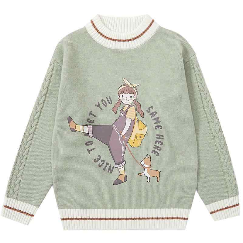 ニット キッズ 女の子 ハイネック ウール 秋冬 かわいい カートゥーンプリント 長袖 トップス インナー セーター プルオーバー 普段使い カジュアル 暖かい 着心地良い｜フロントップ店