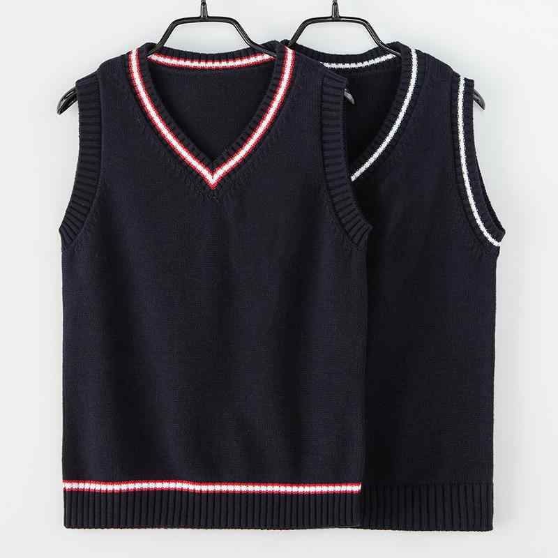 ニットベスト セーターベスト キッズ 男の子 女の子 子供服 ジュニア ユニセックス Vネック 綿 コットン 厚手 スクール風 ストライプ柄 春秋 通学 紺