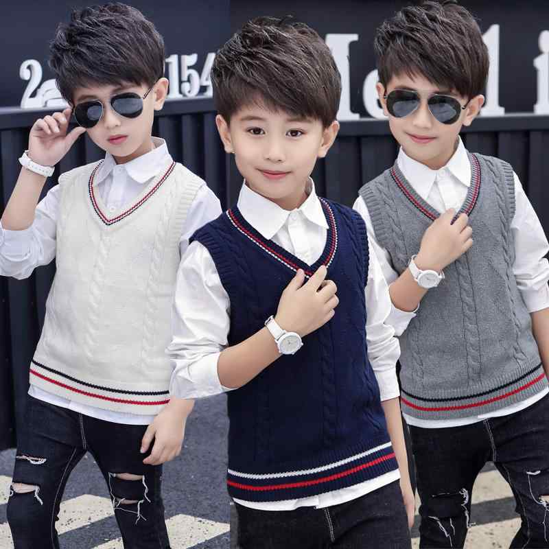 ニットベスト 男の子 キッズ コットン 春秋 薄手 スクール 制服 カジュアル セーター トップス ジュニア 通学 普段使い 子供服