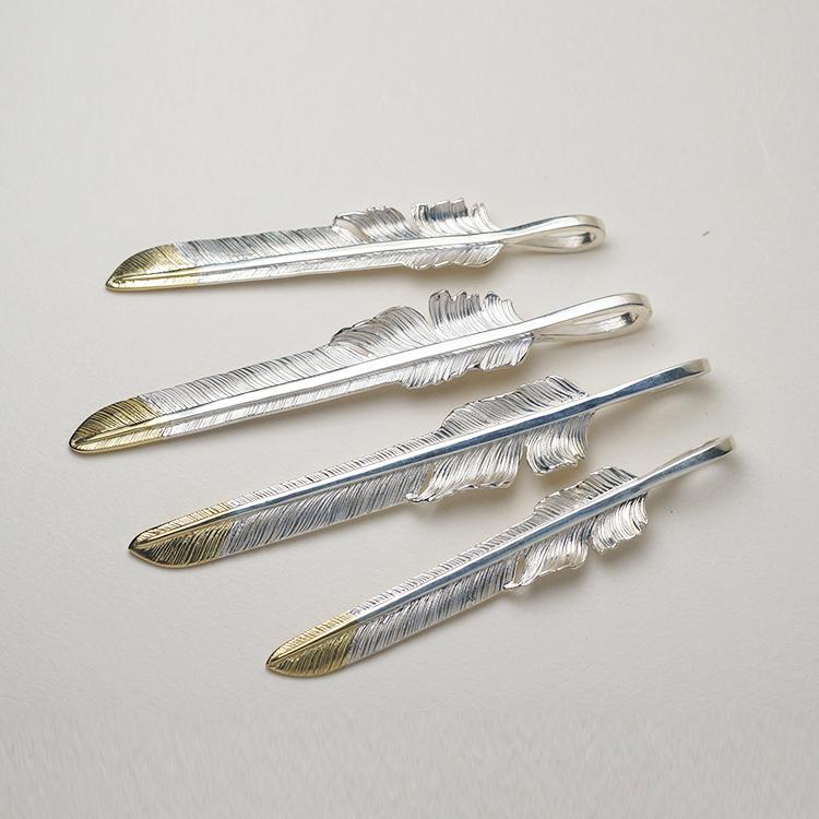 ネックレス ユニセックス 銀 シルバー925 フェザー 羽根 ペンダントトップ ハンドメイド 金細工 ゴールドアクセント レトロ ヴィンテージ 個性的 民族調 ペアアクセサリー｜フロントップ店 20,281円