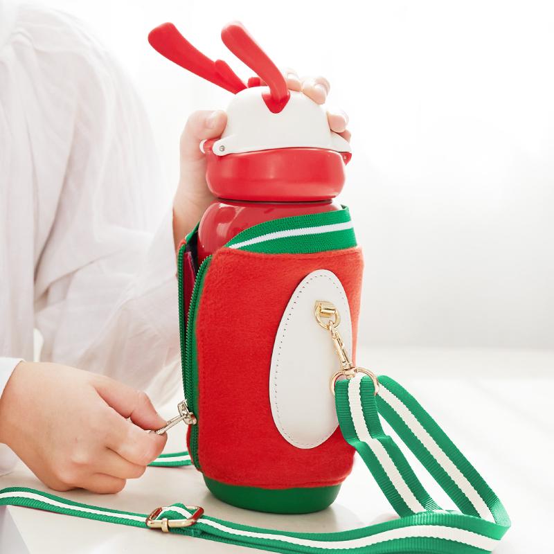 水筒 キッズ 男女兼用 小学生 316ステンレス ストロー かわいい キャラクター 約500ml 暖かい保冷 携帯用 カバー ストレートボトル 通学 遠足