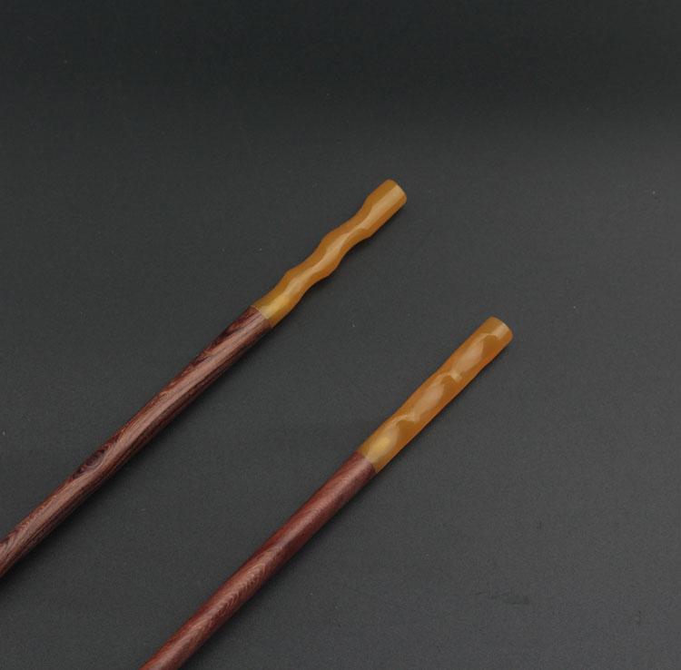 箸 紫檀 木製 純乎たる材 牛角風 中華風 手作り  赤褐 縞飾りつけ 上滑り打ち切り産業 ちゃぶ台 御客さん用 日常使い走り 耐久性 肌理 25糎