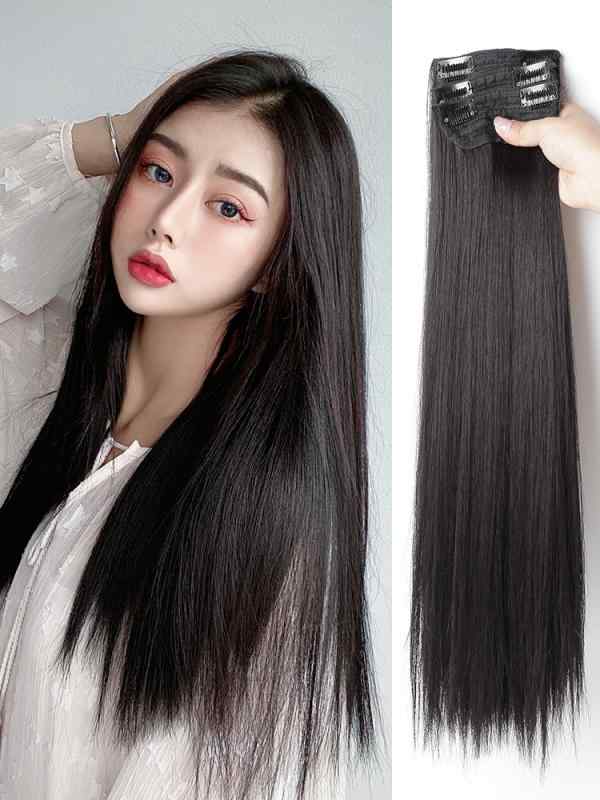 エクステ レディース ロング ストレート 耐熱ファイバー シームレス 隠しクリップ 自然 リアル 付け毛 ヘアピース ボリュームアップ 1枚タイプ 3枚タイプ