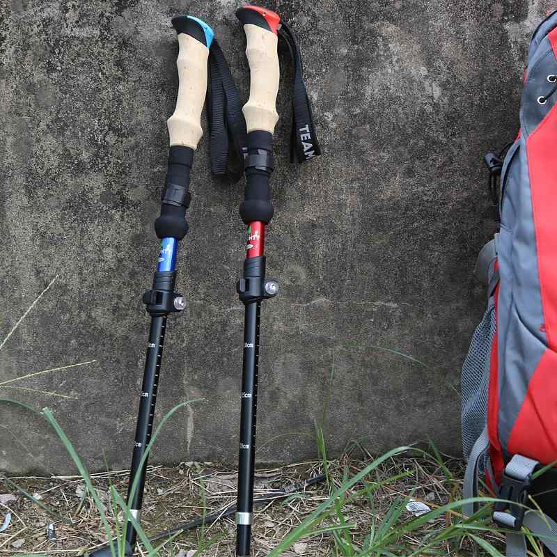 登山杖 男女兼用 軽量 伸縮式 折りたたみ 多機能 アルミニウム合金製 コルクグリップ 滑り止め アウトドア ハイキング トレッキングポール