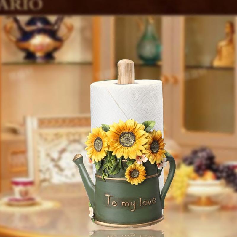 キッチンペーパーホルダー 卓上 縦型 ひまわり 花柄 手描き レトロ 穴あけ不要 キッチン ダイニング リビング 収納スタンド