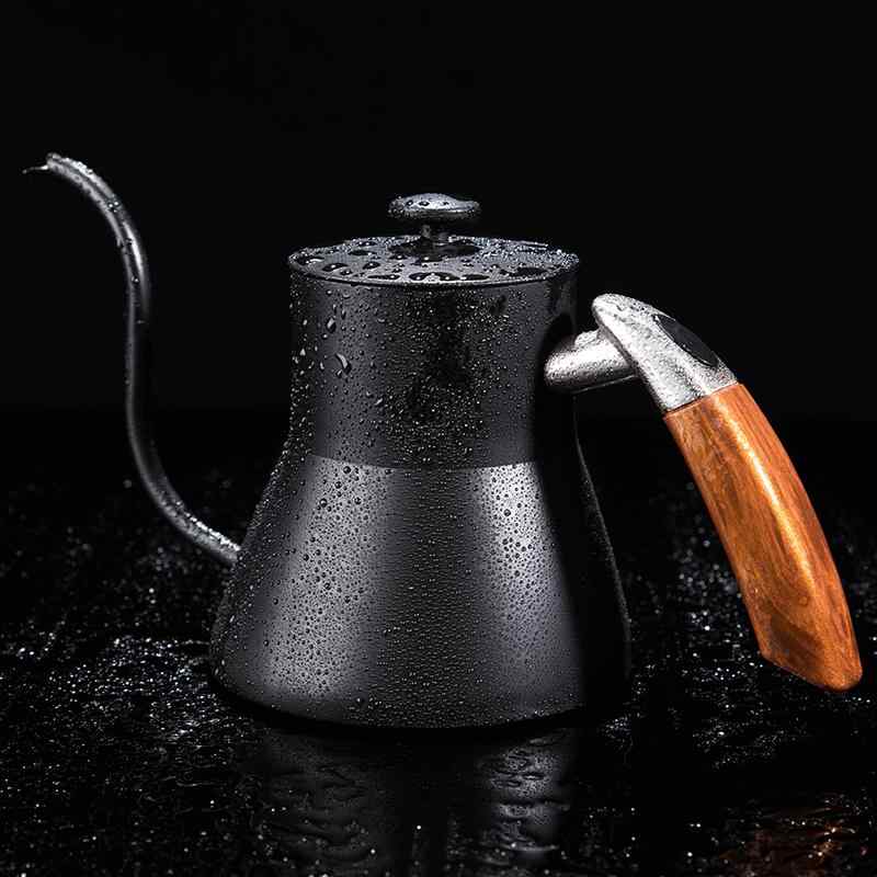 コーヒーポット 304ステンレスチール製 細口 グースネック ハンドドリップ ケトル ロングノズル 家庭用 ドリップ式 自宅用 アメリカン ブラック シルバー