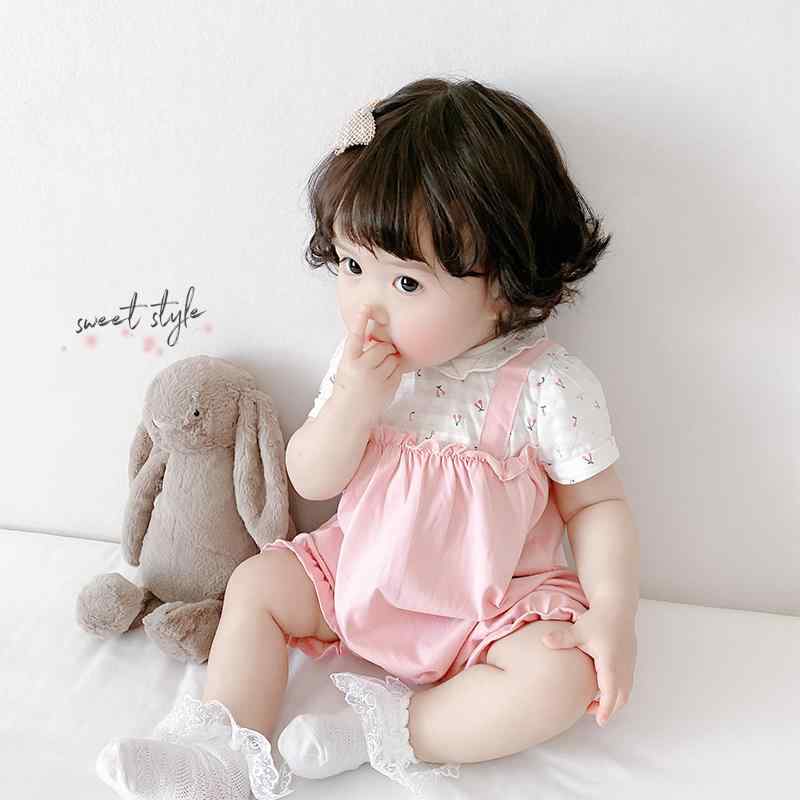 ベビー服 ロンパース 女の子 新生児 幼児 半袖 春夏 薄手 プリンセス 綿 ピンク チェリー柄 カバーオール ボディスーツ 赤ちゃん 普段着