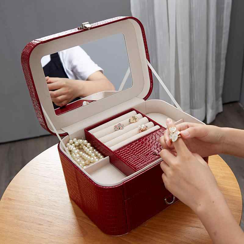 ジュエリーボックス アクセサリー収納ケース 引き出し ネックレス ピアス イヤリング 指輪 ブレスレット ゴールド 貴金属 小物 クロコダイル柄 貴重品収納 ｜フロントップ店