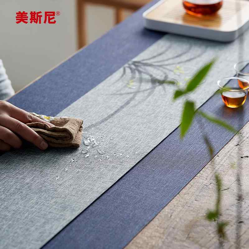 テーブルランナー 和風 禅風 水墨画風 綿麻 コットンリネン 防水 断熱 耐熱マット 家庭用 茶席 茶道 茶器 茶道具 リビング ダイニング おしゃれ