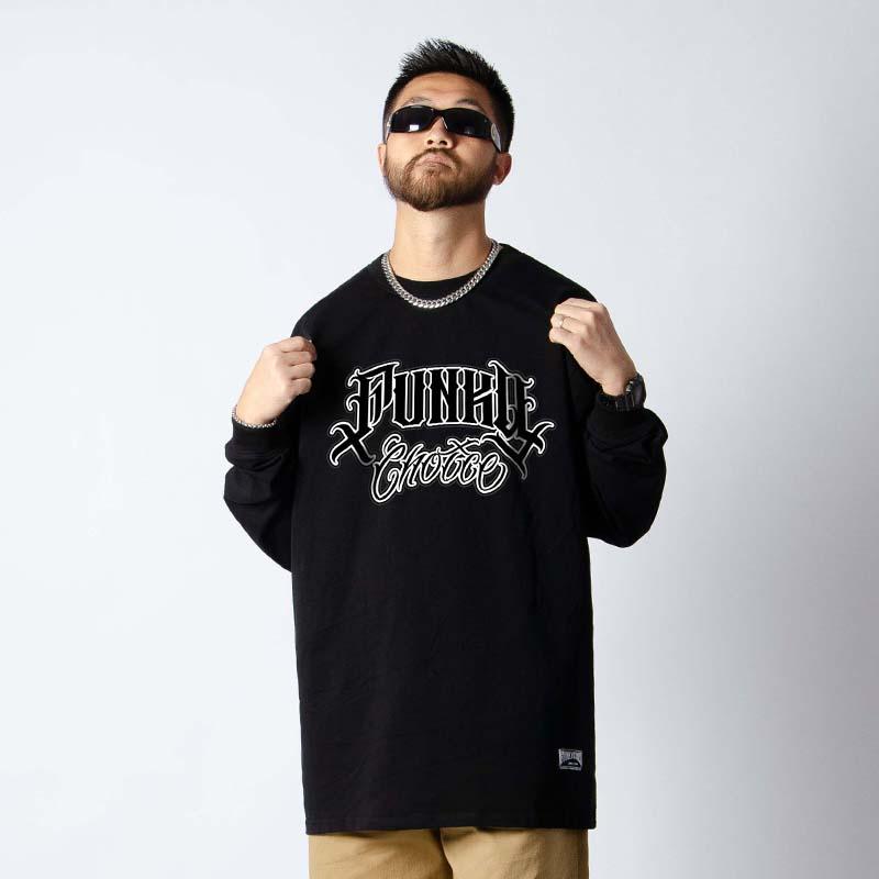 Tシャツ メンズ 男性用 長袖 綿 コットン クルーネック ルーズフィット ゆったり ストリートダンス ヒップホップ ポッピング 西海岸スタイル 文字プリント カジュアル デイリー