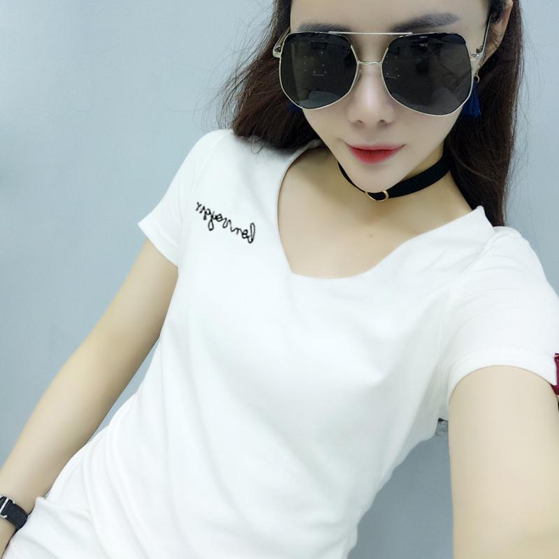 Tシャツ レディース Vネック ホワイト 白 半袖 半袖 綿混 コットンブレンド スリムフィット タイトシルエット 春夏 ストリートカジュアル