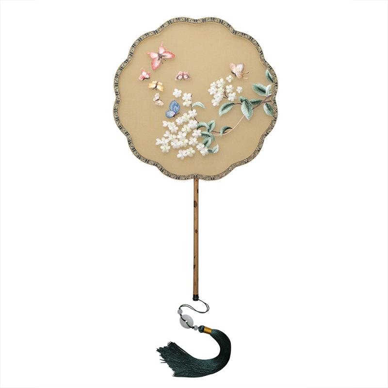 団扇 レディース 中国風 刺繍 桜花 蝶 レトロ レトロ 飾り アンティーク調 宮廷風 春夏 和装小物|フロントップ店
