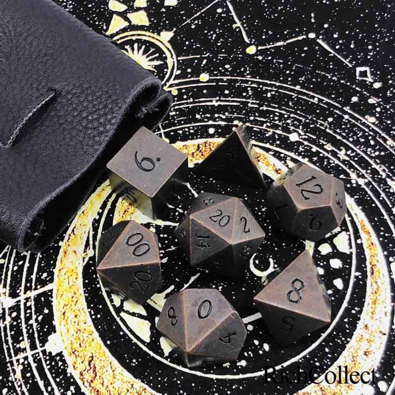 ダイス D&D クトゥルフ TRPG テーブルトークRPG ボードゲーム 無垢 ソリッド メタルダイス フルセット アンティークカラー レトロ ヴィンテージ 古美 コレクション