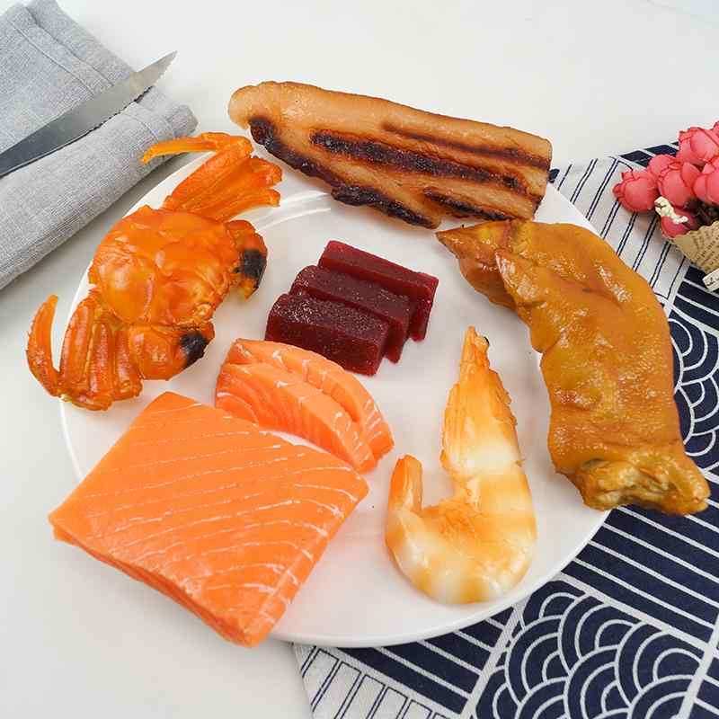 食品サンプル プラスチック製 フェイクフード サーモン刺身 エビ カニ 牛肉塊 鶏肉 豚足 牛モツ 撮影小物 見本 ディスプレイ 展示用 インテリア 店舗用