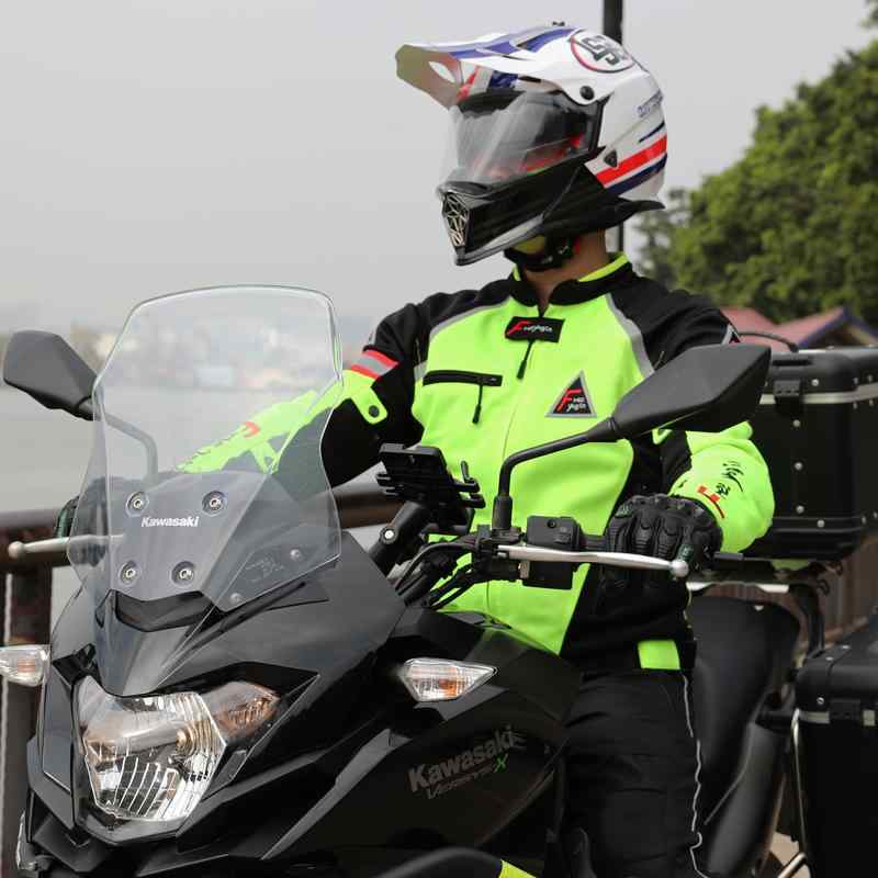 バイクジャケット メンズ 春夏 メッシュ プロテクター 通気性 ポリエステル UVカット ライディング レーシング ツーリング 通勤 オートバイ 蛍光グリーン|フロントップ店