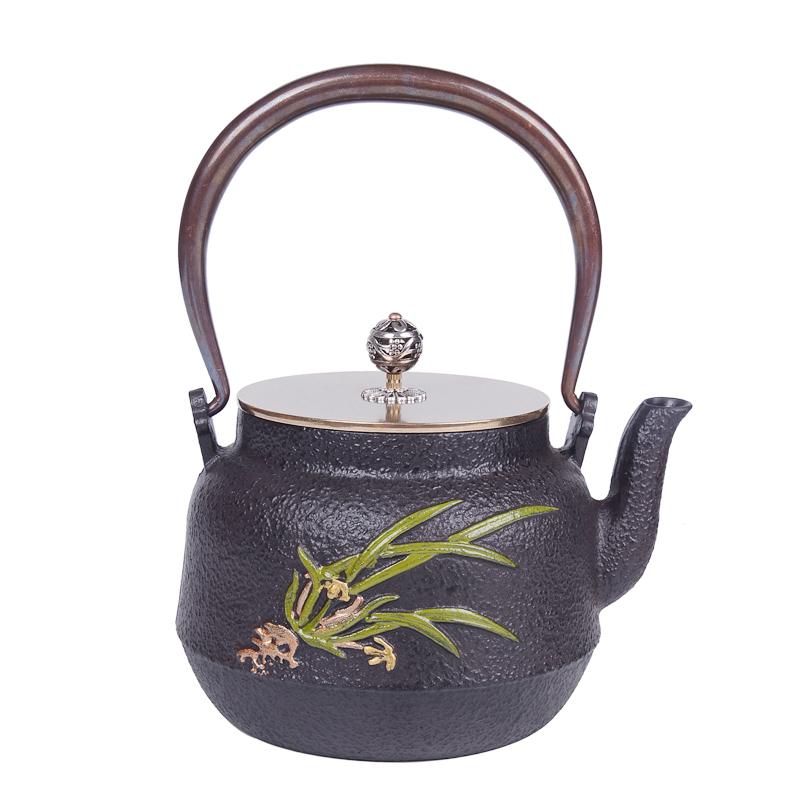 鉄瓶 鋳鉄製 無塗装 手作り 和風 レトロ 彩絵 梅蘭模様 茶道具 急須 電陶炉セット 大容量 暖かい性 鉄分補給