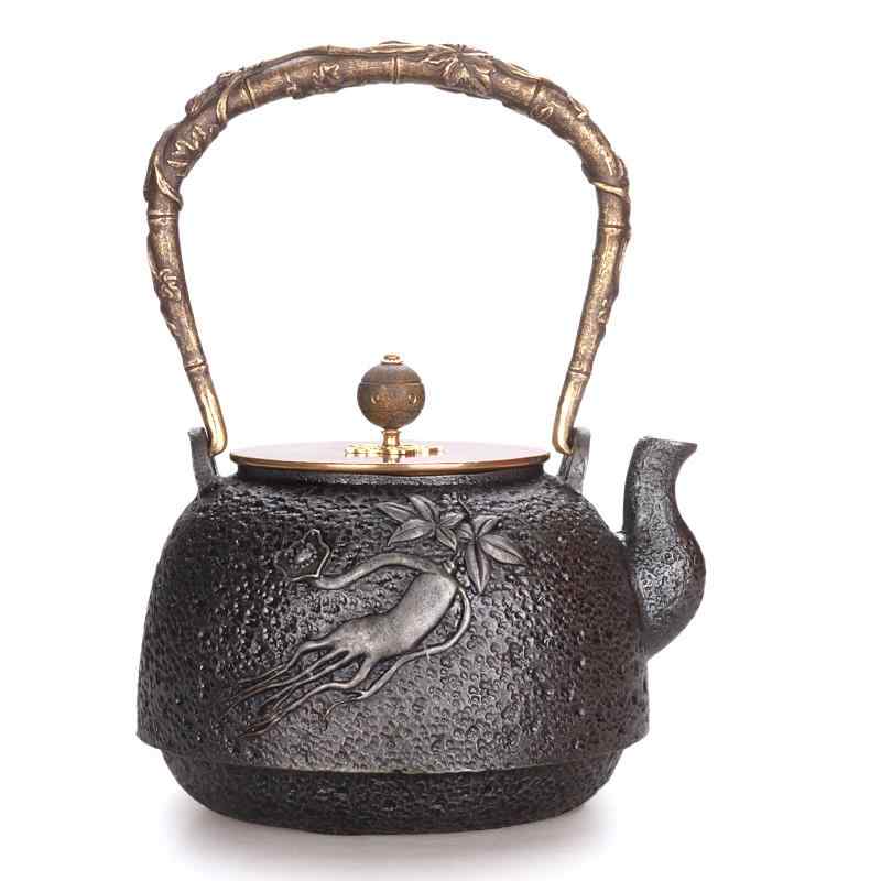 鉄瓶 鋳鉄製 無塗装 銅蓋 手作り 中国風 レトロ 伝統工芸 湯沸かし 茶器 ティーポット 大容量 鉄本来の風合い