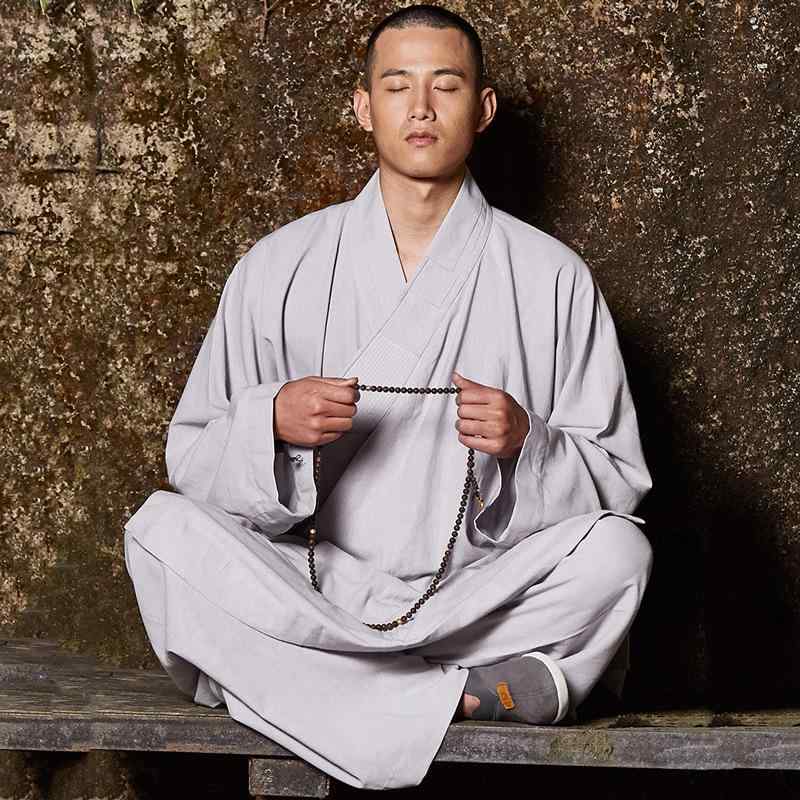 僧侶服 男女兼用 僧衣 綿麻 長袍 短袍 羅漢衣 無地 通気性 夏 薄手グレー 黄褐系 ウォッシュ加工 カジュアル スリット リラックスウェア|フロントップ店