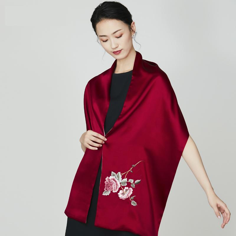 スカーフ レディース 女性用 蘇州刺繍 花柄 牡丹柄 大判 ショール ストール 結婚式 フォーマル パーティー 羽織り 厚手 多機能 エスニック レッド ピンク シャンパン シルバー｜フロントップ店