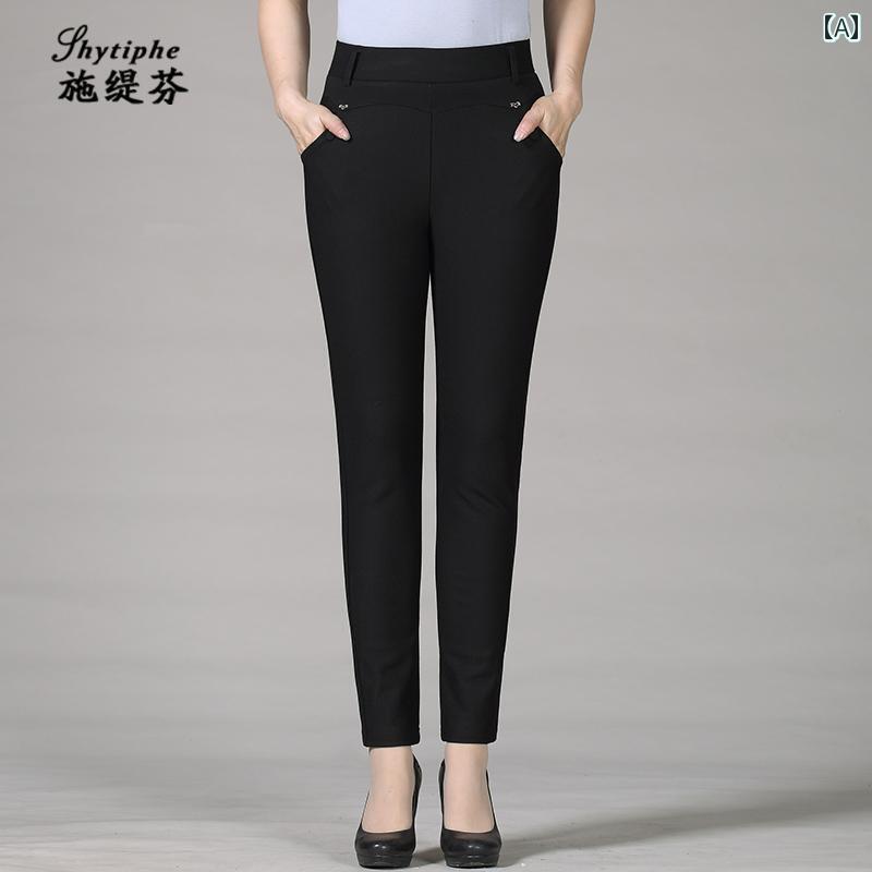 パンツ レディース ママ ミセス 裏起毛 ストレッチ 伸縮性 ウエストゴム スキニー スリム レギンス ボトムス 普段使い ブラック 秋冬
