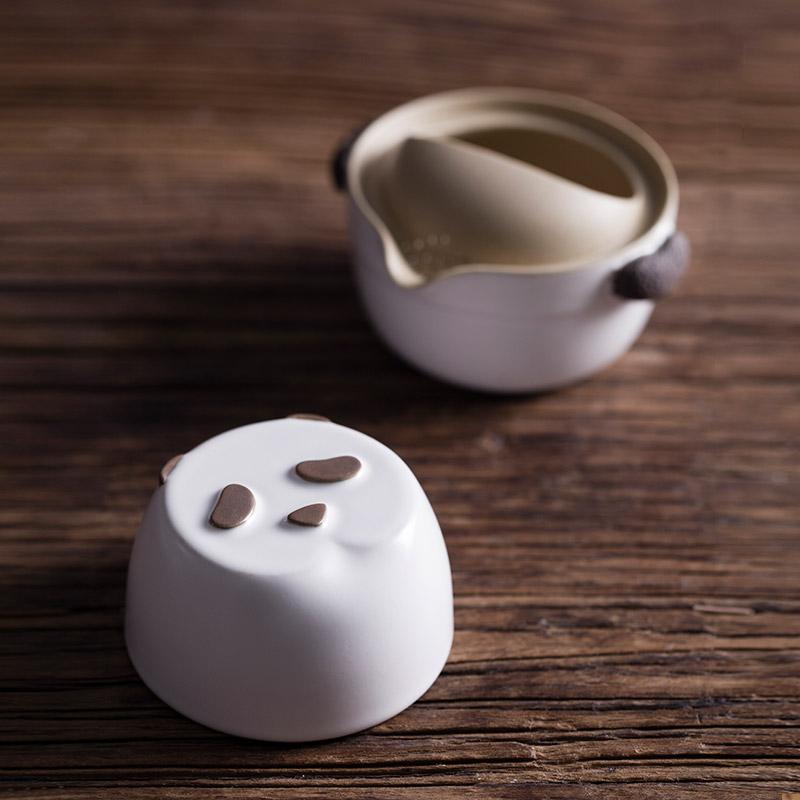 茶器 パンダ 陶器製 手作り 国風モダン 功夫茶器 ポータブル 一人用 家庭用 旅行用 携帯 ティーセット 急須 ソロセット 普段使い|フロントップ店