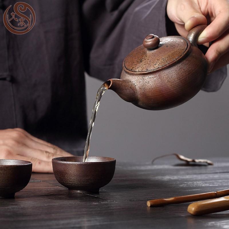 ティーポット 西施壺 粗陶 柴焼 松薪窯焼成 無釉焼締 半手作り 和風 レトロ アンティーク調 素朴 温かい お茶出し 来客用