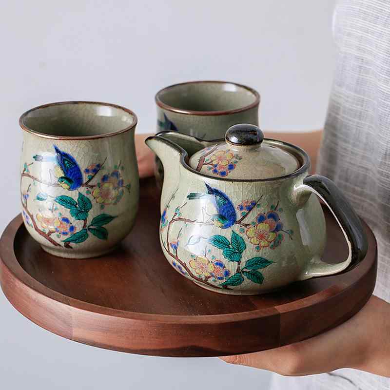 茶器 九谷焼 製 瀬戸もの 和風 手作り 言い慣わし芸術品 花鳥柄 急須 湯呑み仕かける 釉下彩 雅びやか お客さん用 おもてなし 普段使い ガーデニング・農業-植木鉢-花・ガーデン・DIY